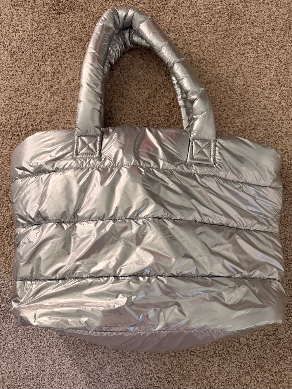 GAP Metallic Silver Quilted Puffer Tote